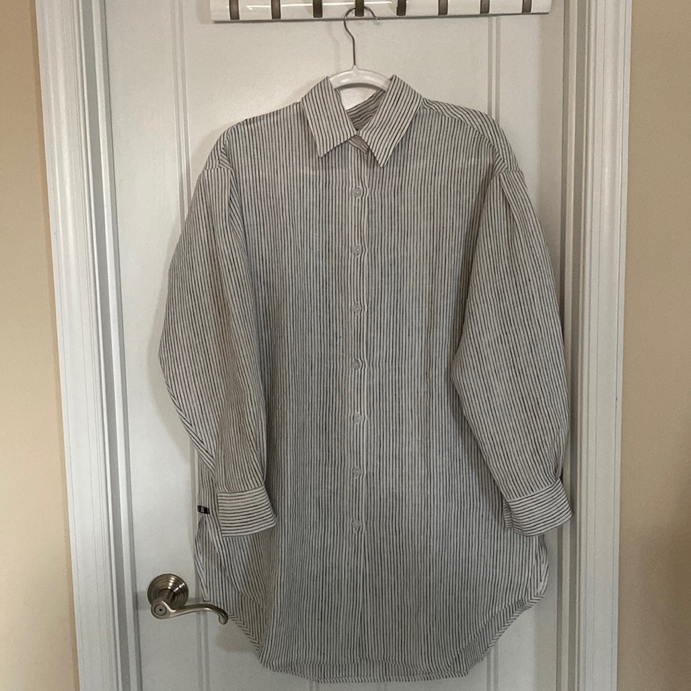 Black Borders Linen Buttondown, handmade